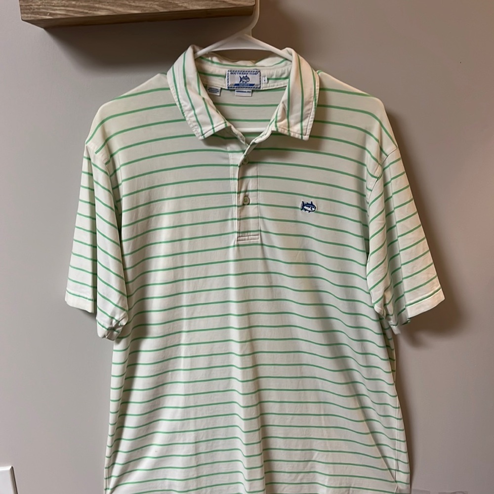 Southern Tide Men’s Polo - White & Green - Sz L